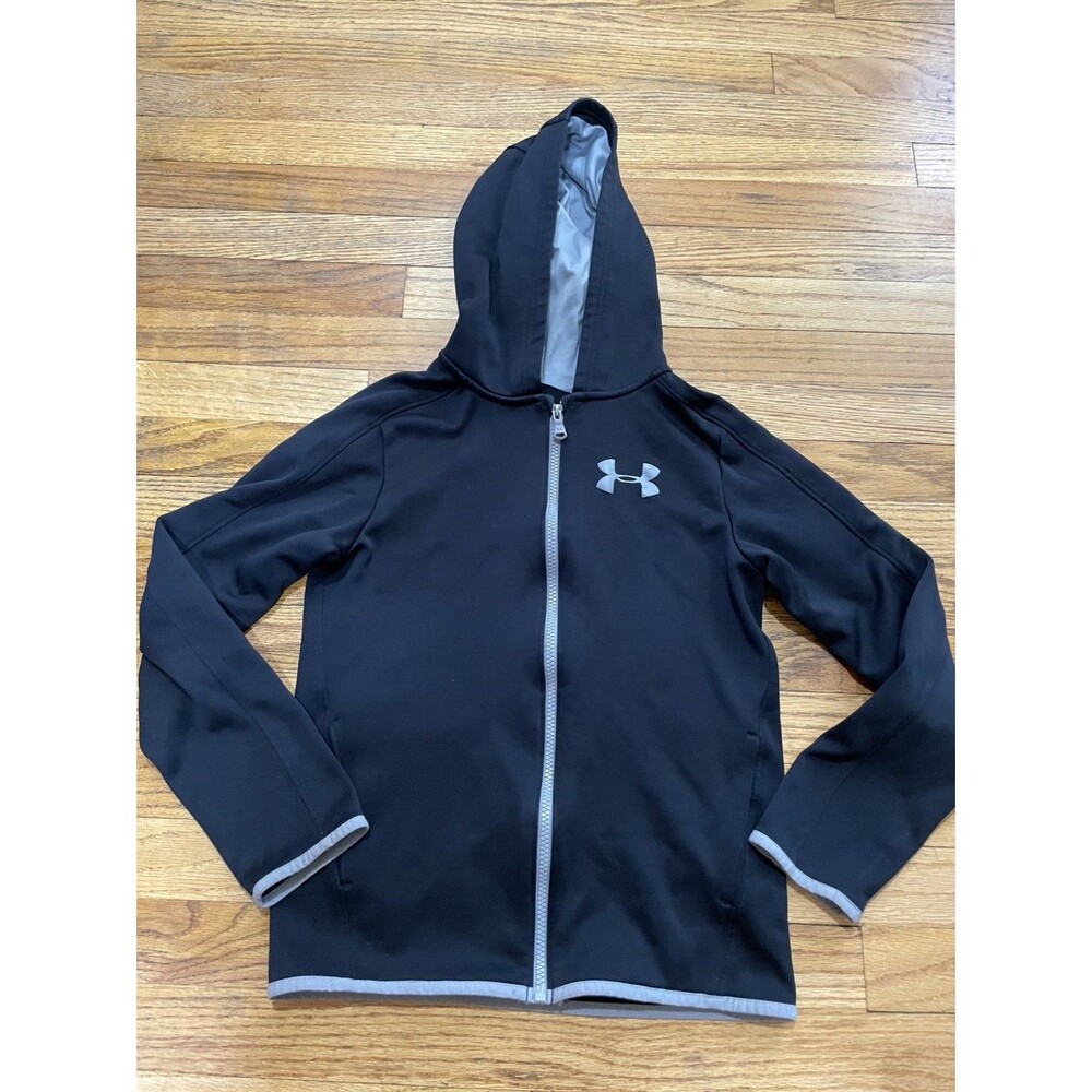 Under Armour Youth Large YLG Black Zip Up Hooded Jacket Unisex